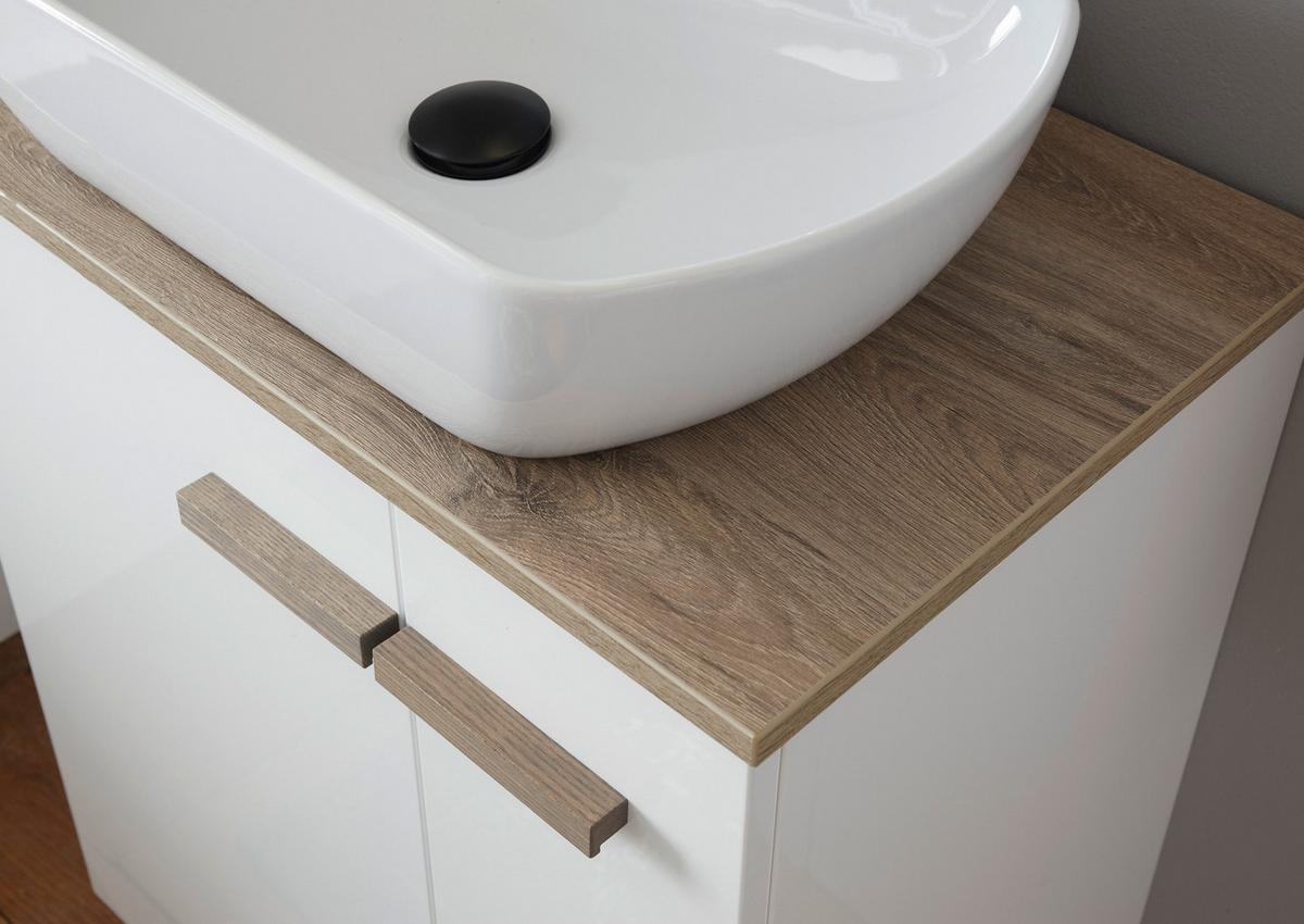 WASCHBECKENUNTERSCHRANK Weiß Hochglanz Lack, Eiche, Waschtisch Set inkl. Waschbecken - Weiß Hochglanz/Eichefarben, Holzwerkstoff (60/82/40cm) - Furn.Design