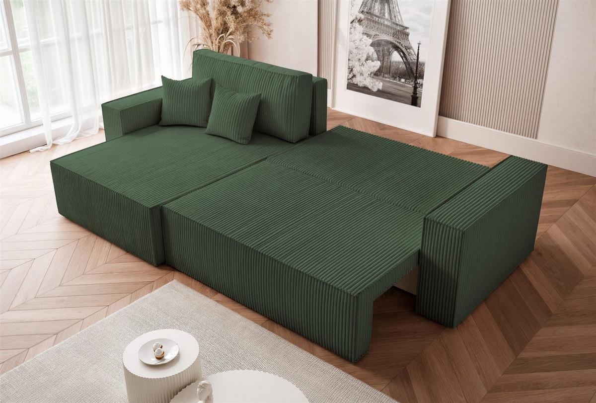 ECKSOFA Adara Max Mit Schlaffunktion - Grün, Holzwerkstoff/Textil (276/145cm) - Fun Möbel