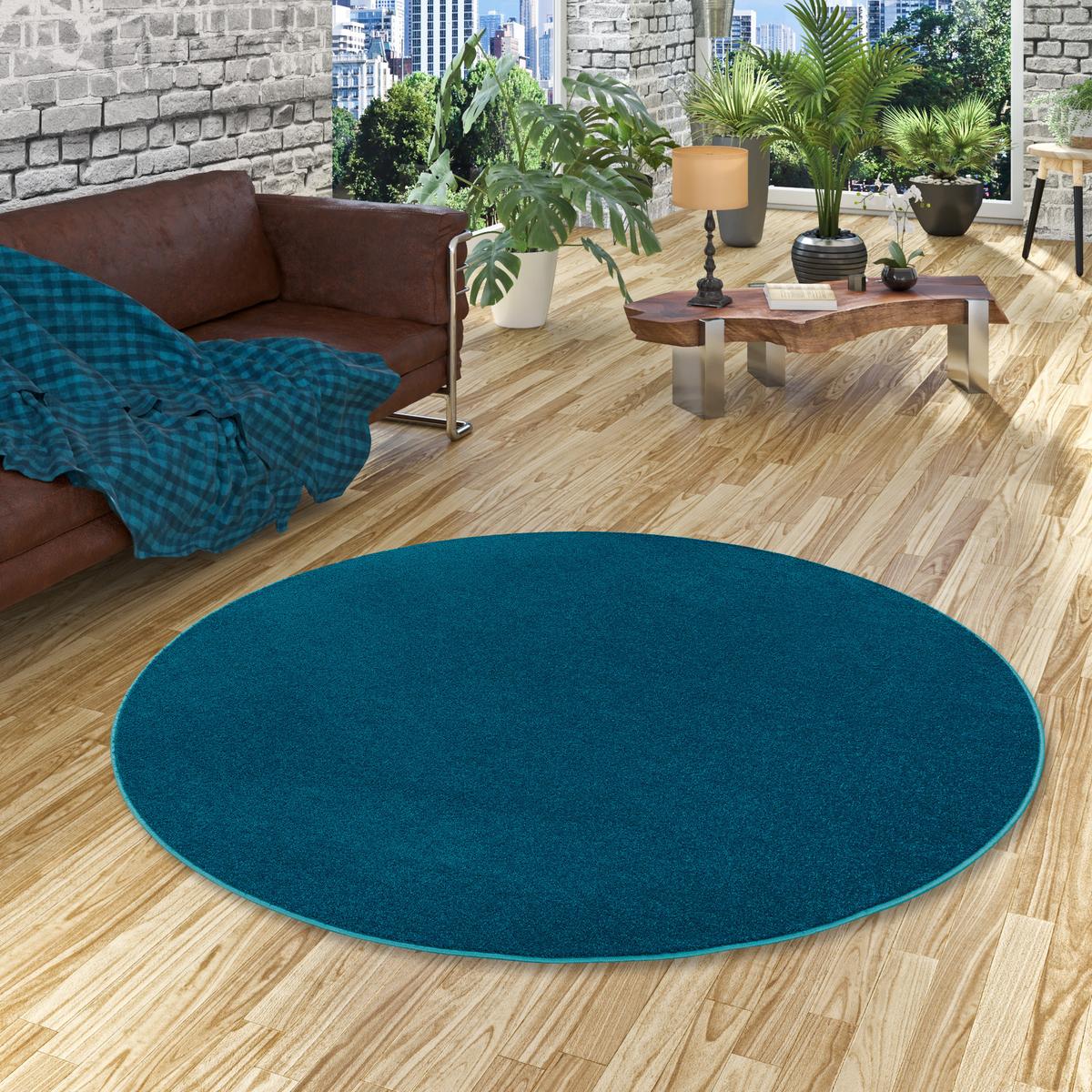 HOCHFLOR VELOURS TEPPICH LUNA RUND - Petrol, Textil (100/100cm) - Snapstyle