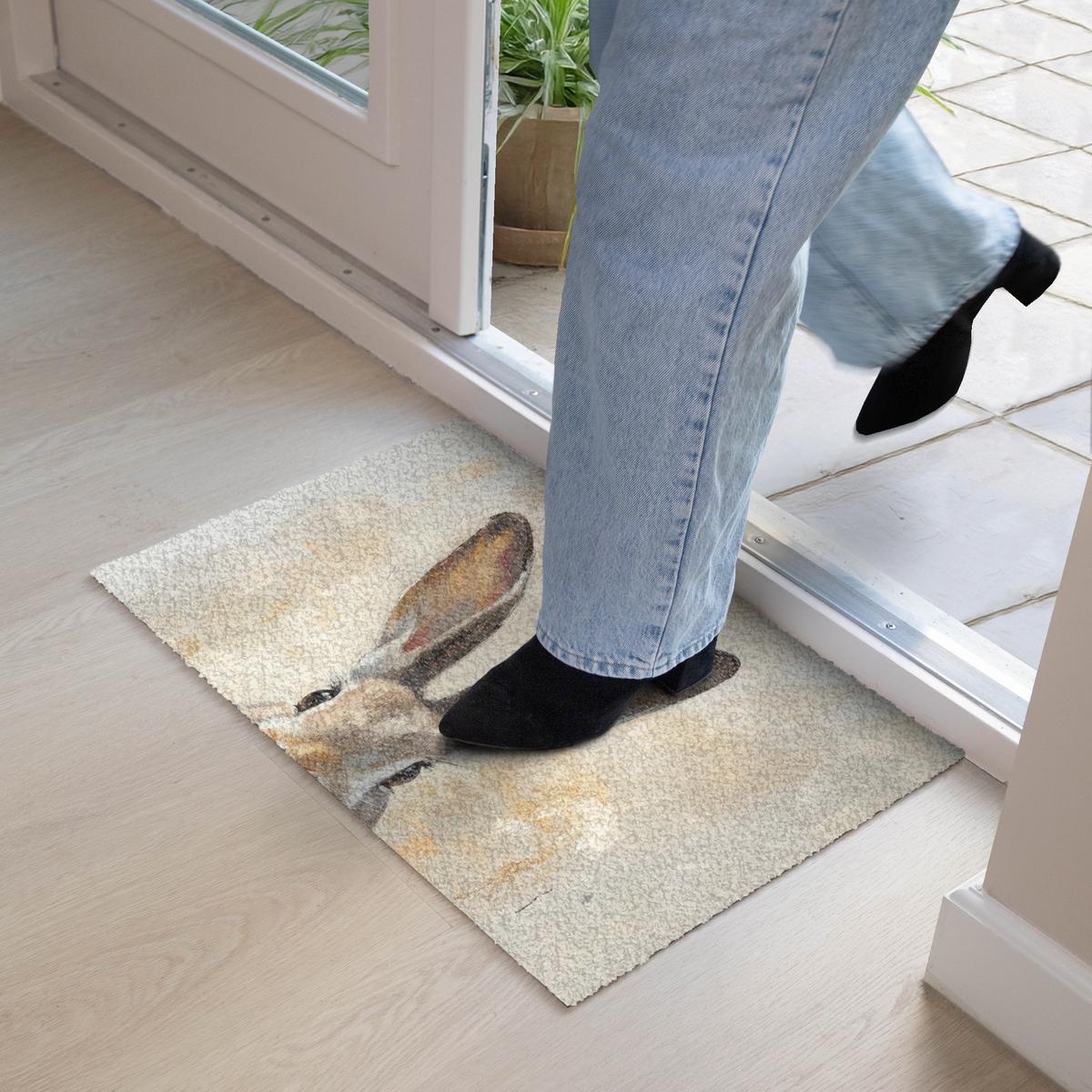 FUSSMATTE Hase - Ohren - Braun Schmutzmatte 60x40 cm - Beige, Kunststoff (40/60cm) - MuchoWow