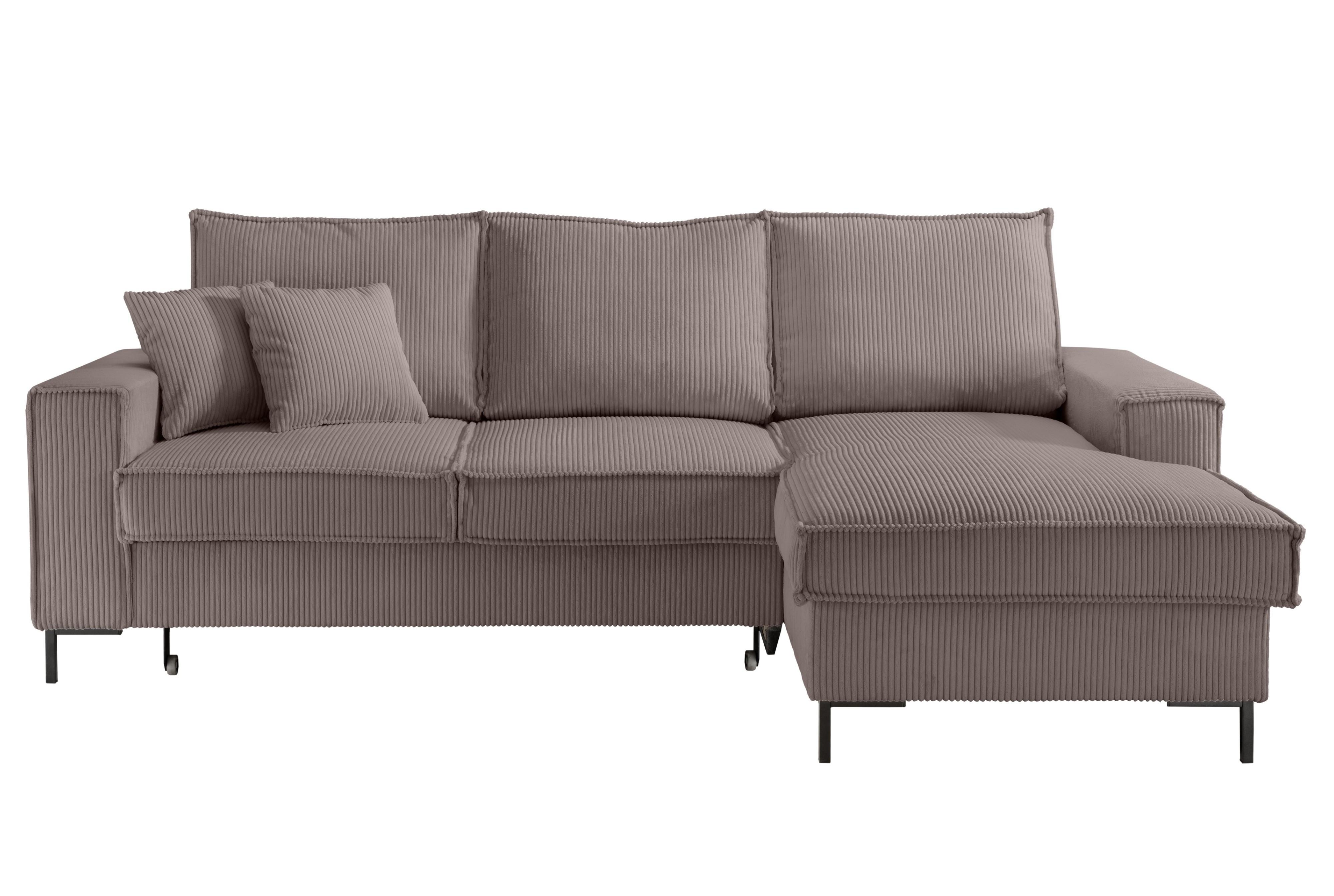 ECKSOFA mit Schlaffunktion, Bettkasten, Wellenunterfederung, Récamiere rechts B240/T150/H92 cm, Liegefl. 125x198 cm, Cord Braun Taupe / 17222 - Schwarz/Braun, Textil/Metall (240/150cm) - luma-home