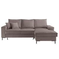 ECKSOFA mit Schlaffunktion, Bettkasten, Wellenunterfederung, Récamiere rechts B240/T150/H92 cm, Liegefl. 125x198 cm, Cord Braun Taupe / 17222 - Schwarz/Braun, Textil/Metall (240/150cm) - luma-home
