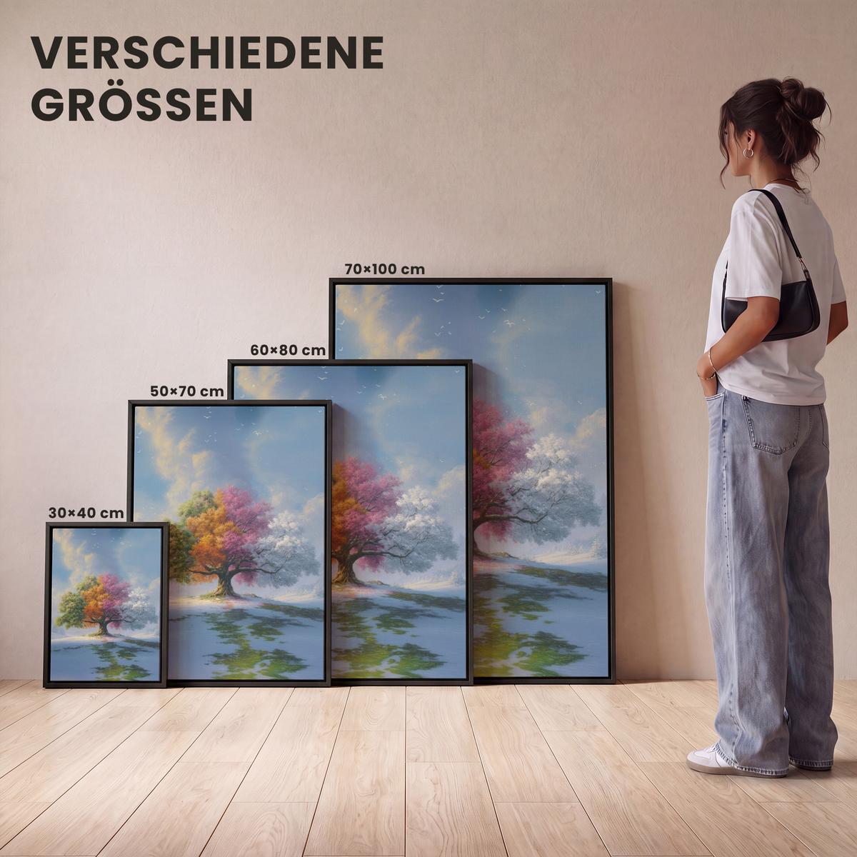 LEINWAND Bilder mit Rahmen - Baum - Jahreszeiten - Winter - Landschaft - 30x40 - Multicolor, Textil (30/40cm) - MuchoWow