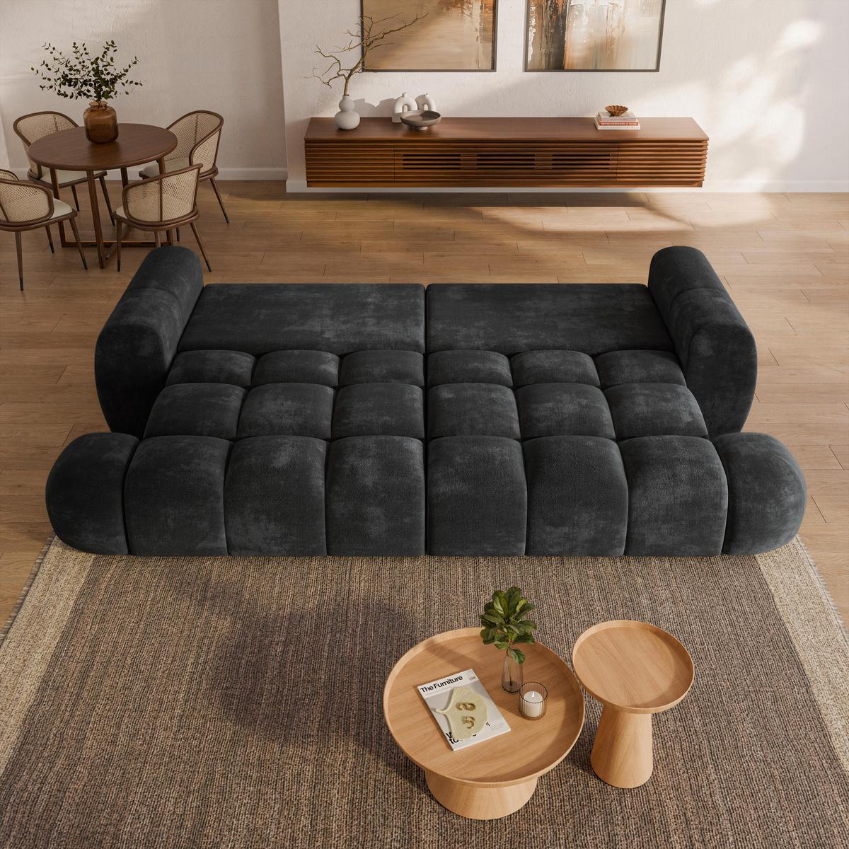 BETTSOFA DAFNE Schwarz Chenille-Stoff mit Schlaffunktion - Schwarz, Textil (300/88/113cm) - MASSENO