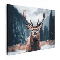 LEINWANDBILD Hirsche - Tiere - Landschaft - Winter - Schnee Wandbilder 80x60 cm - Kastanienfarben, Textil (80/60cm) - MuchoWow