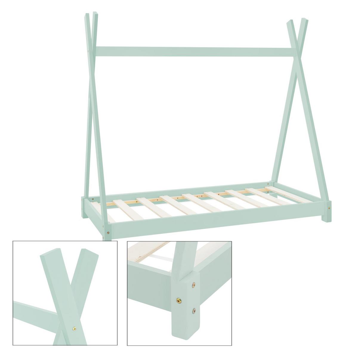 KINDERBETT Tipi mit Matratze 70x140 cm Mint - Grün, Holz (70/140cm) - ML-DESIGN