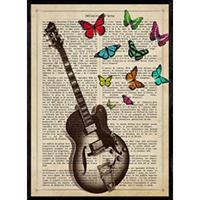POSTER Elektrische Gitarre Mit Schmetterlinge. A4 Rahmenlos - Klar, Papier (29.7/5/21cm) - Nacnic