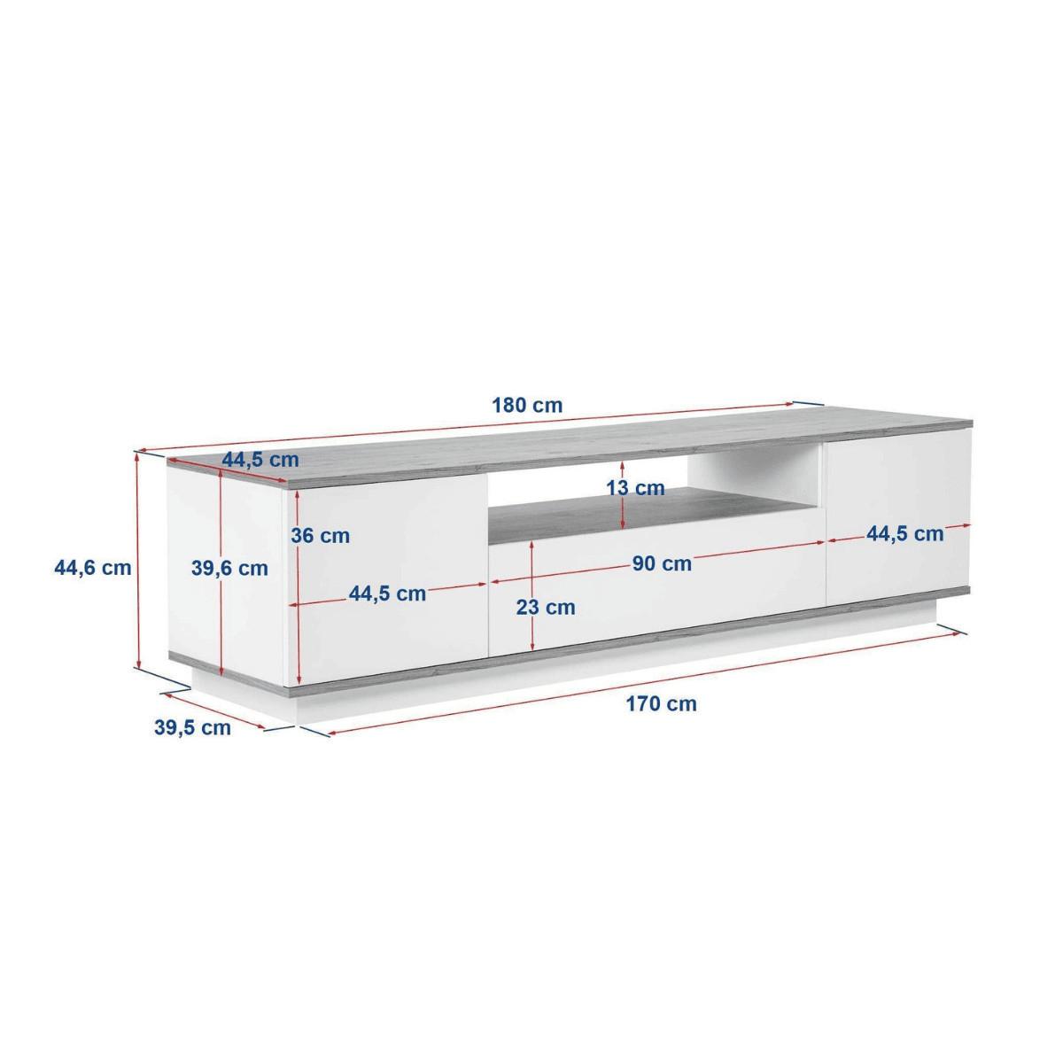 TV furniture with 3 folding doors and 1 niche, L180 cm - Weiß, Holzwerkstoff (44.5/44.6/12cm) - Calicosy