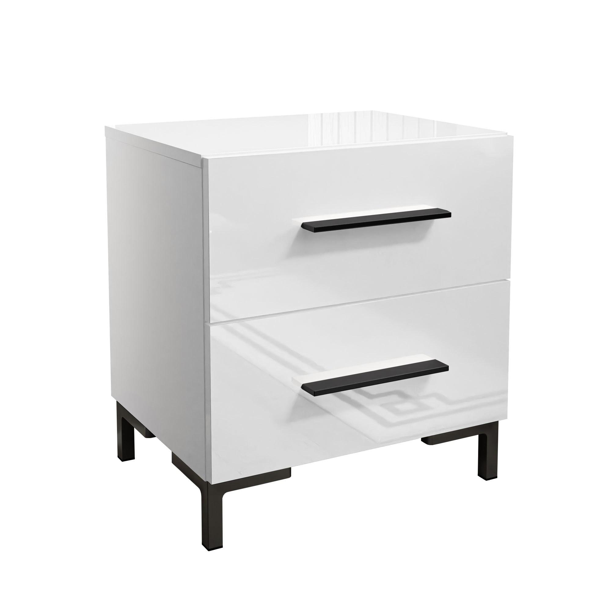 NACHTTISCH LINA LUX mit Griffen und Beinen, Hochglanzplatte – Beinfarbe: Schwarz - Schwarz/Weiß, Holzwerkstoff (45/50/38.5cm) - Lookway