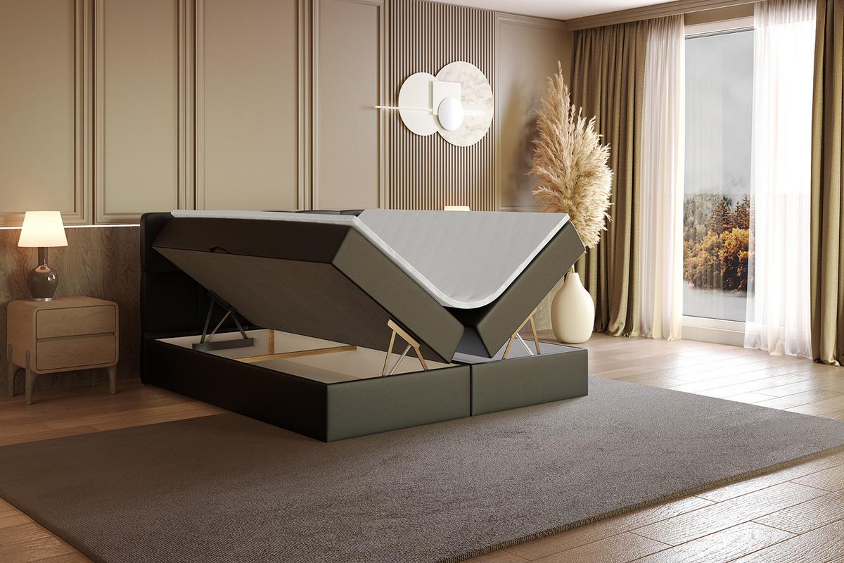 BOXBETT mit Matratze H4 und Lattenrost - LIRO - 200x200 - Schwarz Kunstleder - Schwarz, Holzwerkstoff/Kunststoff (200/200cm) - ALTDECOR