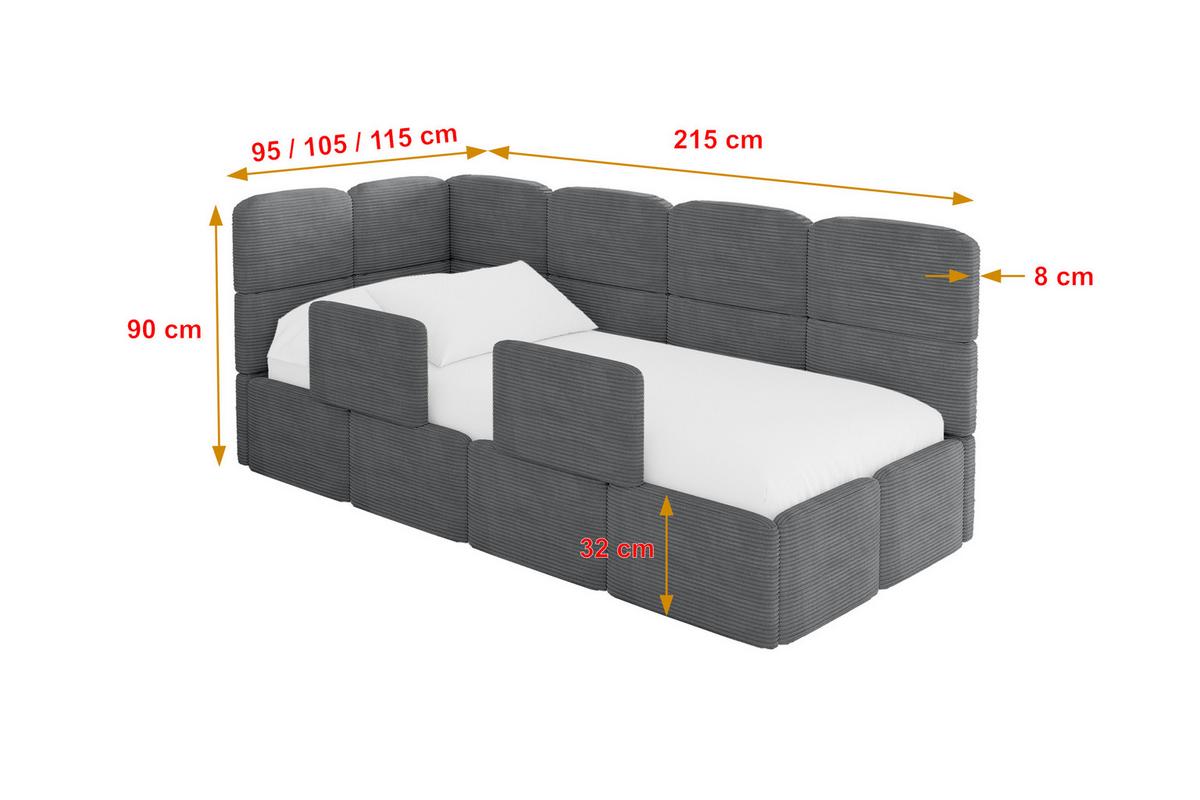 EINZELLBETT Jugendbett mit Bettkasten und Matratze H3/H4, Rechts - KIVY 80x200 Dunkelgrau - Schieferfarben, Holzwerkstoff/Textil (80/200cm) - ALTDECOR