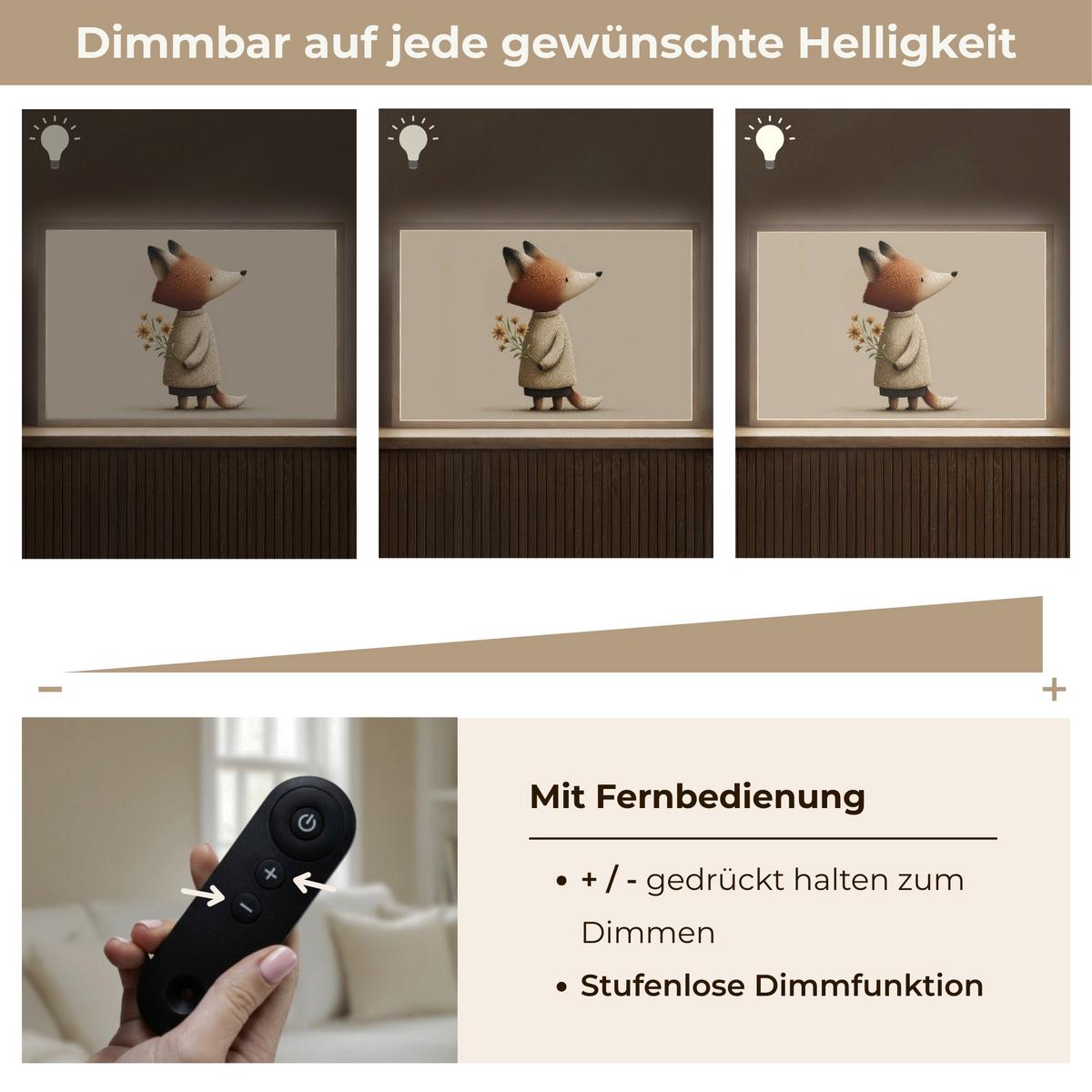 NACHTTISCHLAMPE MIT AKKU Fuchs - Gelbe Blumen - Minimalistisch 60x40 cm - Taupe, Holzwerkstoff (8/60/40cm) - OnlyWow