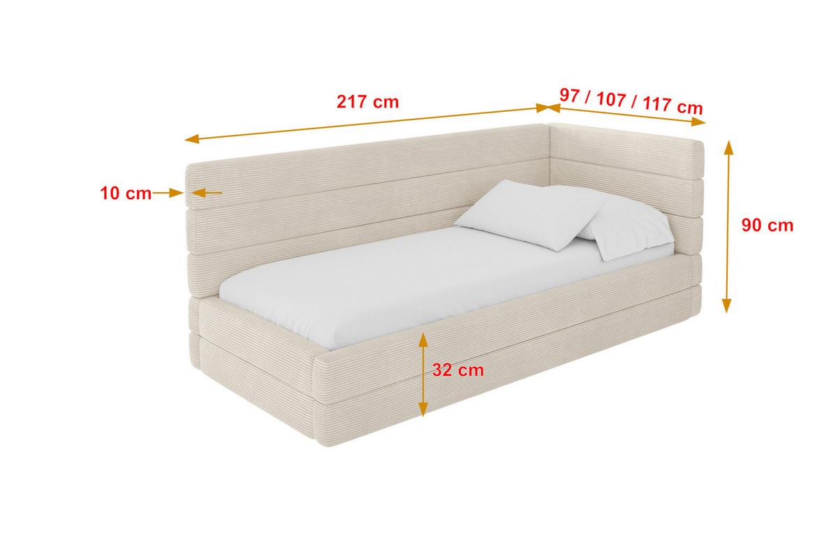 EINZELLBETT Jugendbett mit Bettkasten und Matratze H3/H4, Links - BEMY 100x200 Beige - Creme, Holzwerkstoff/Textil (100/200cm) - ALTDECOR
