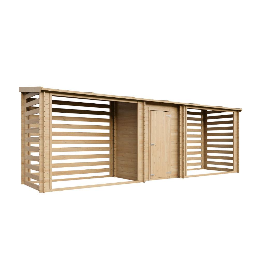BRENNHOLZLAGER aus Holz mit geschlossenem Stauraum 6,18 m², zwei Lagerbereiche für ca. 7,38 m³ Brennholz, 564 x 146 x 199 cm (B x T x H) - Naturfarben, Holz (564/199/146cm) - Timbela