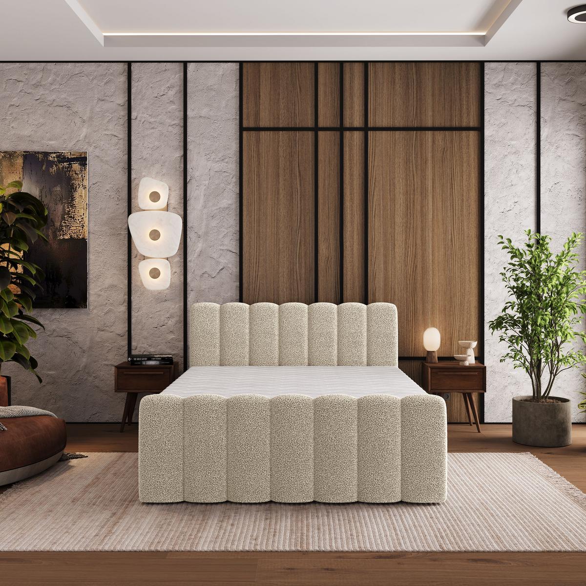 BOXBETT CELLA 140x200 cm mit Matratze und Topper - Creme - Creme, Holz (140/200cm) - MASSENO