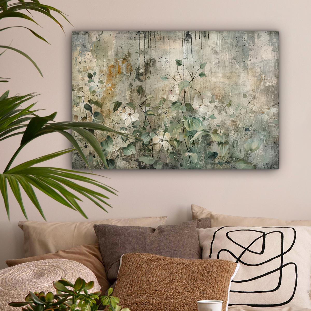 LEINWANDBILD Blumen - Blätter - Abstrakt - Modern Wanddeko 90x60 cm - Grau, Textil (90/60cm) - MuchoWow