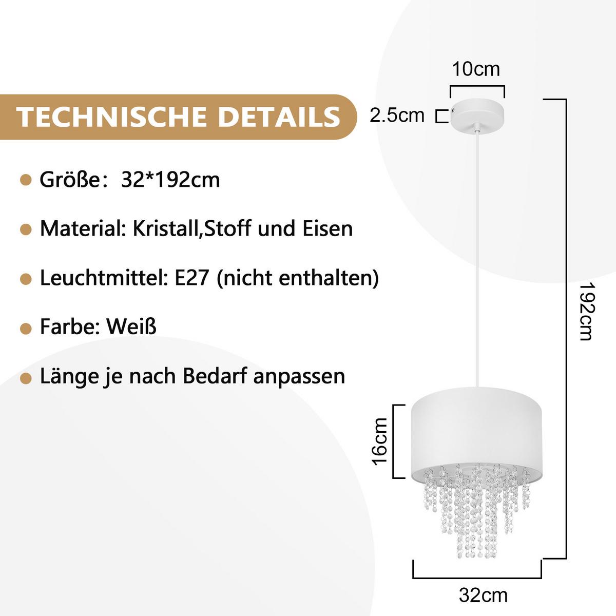 HÄNGELEUCHTE Feyrf 32/10/192 cm - Weiß, Metall (32/10/192cm) - ZMH