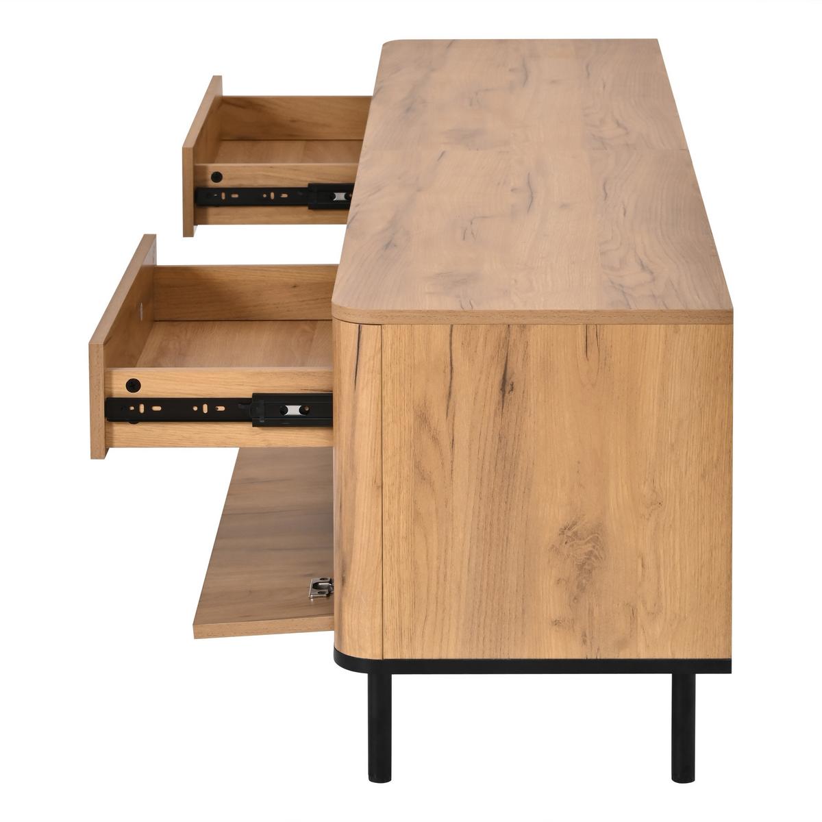 TV-LOWBOARD 180cm Naturholz & Schwarz mit 2 Schubladen & 2 Klapptüren - Schwarz/Naturfarben, Holzwerkstoff (180/52/40cm) - Urban Meuble