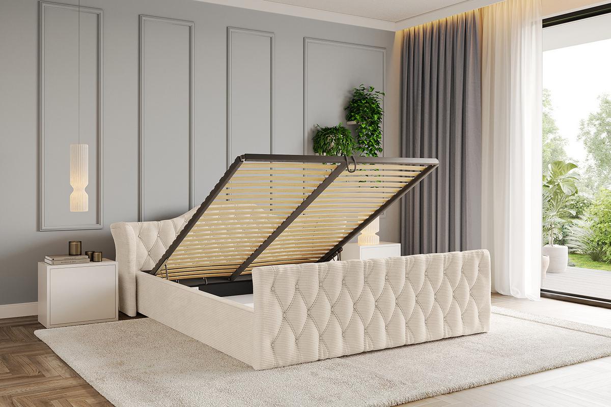 POLSTERBETT mit Bettkasten, Fußteil und Lattenrost, Boxbett ohne Matratze - ZORAN-Z-V1 120x200 Beige - Creme, Holzwerkstoff/Textil (120/200cm) - ALTDECOR