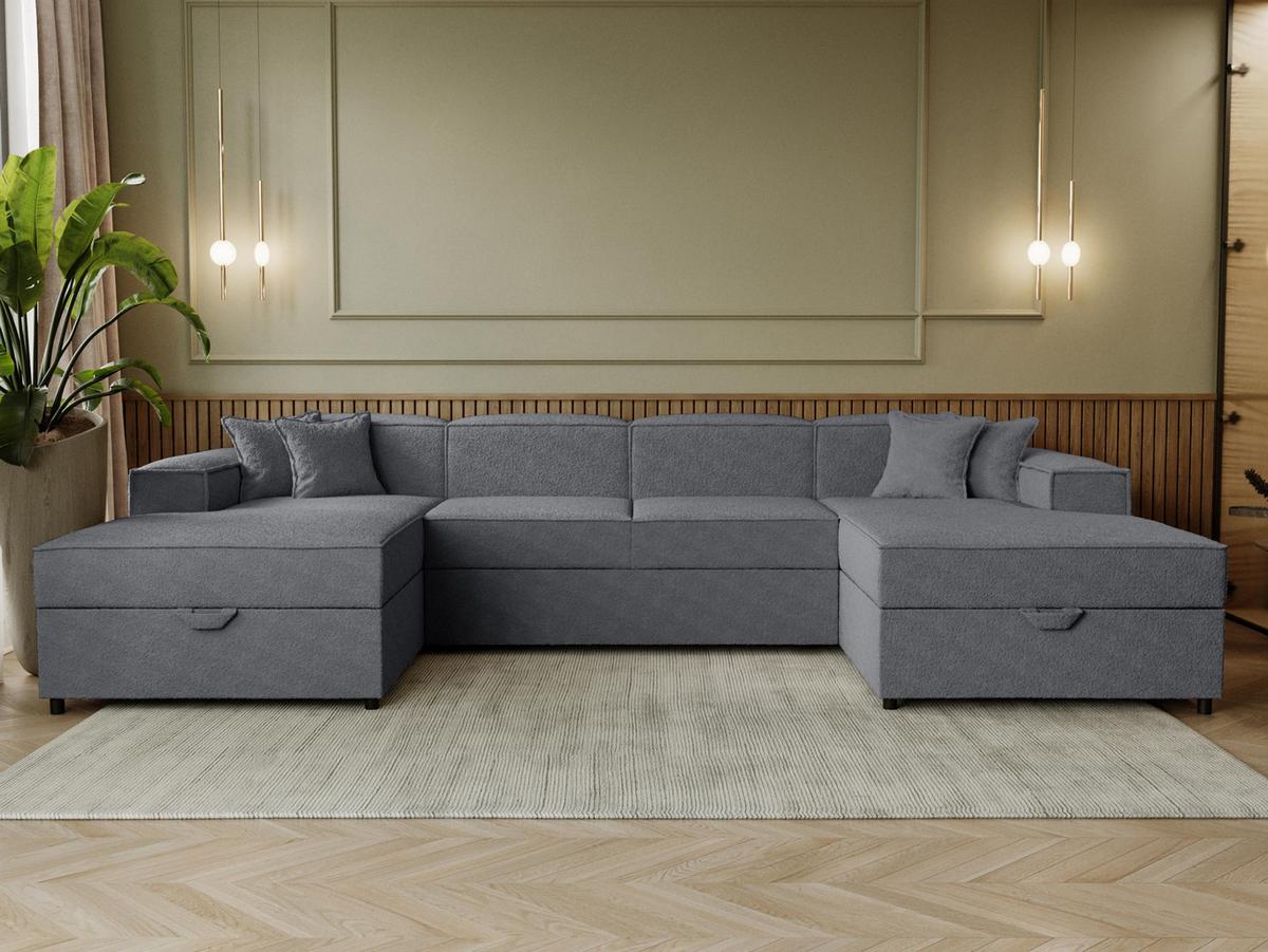 WOHNLANDSCHAFT Santos U Boucle - Dunkelgrau/Schwarz, Holzwerkstoff/Kunststoff (320/79/166cm) - MIRJAN24