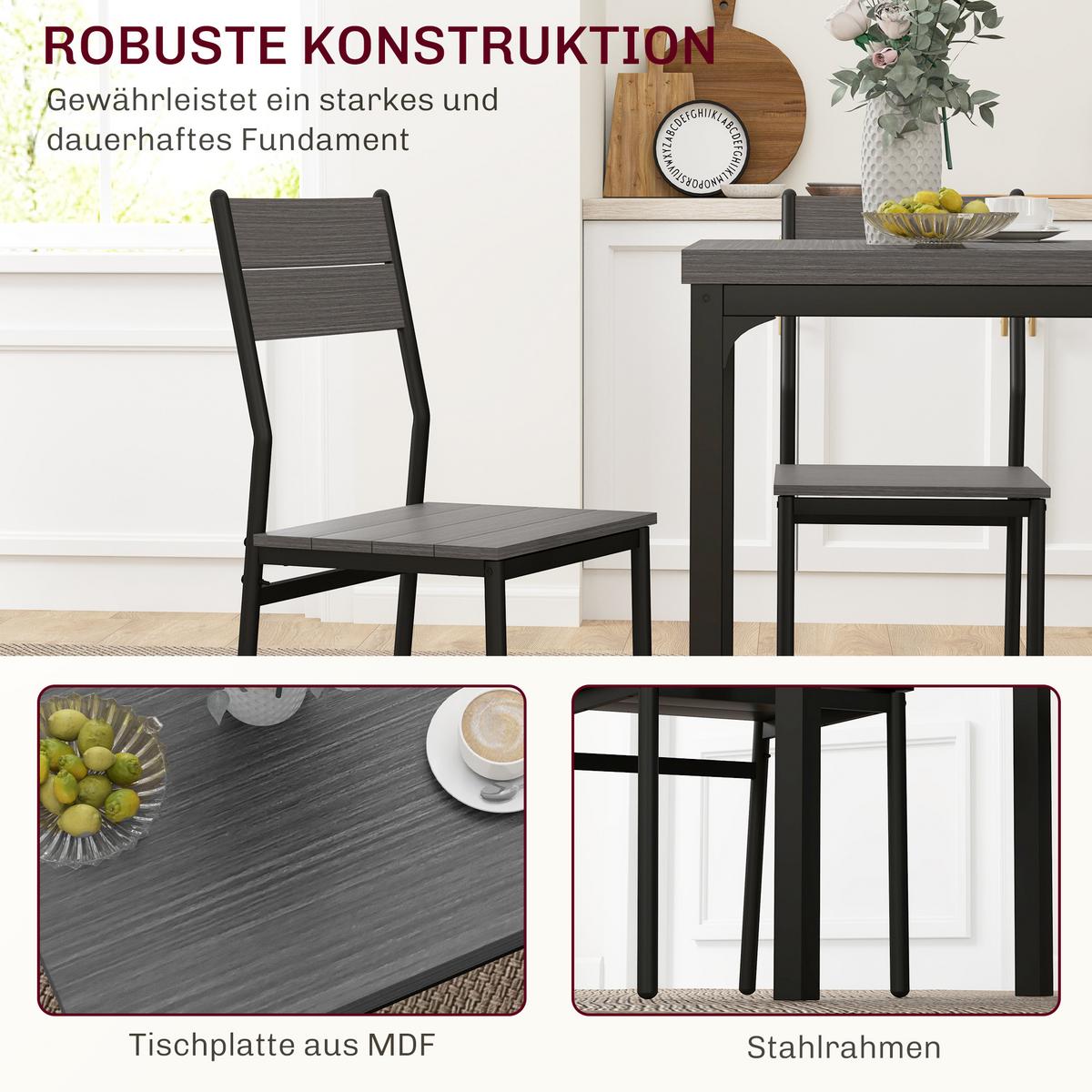 ESSGRUPPE MDF Metall Grau - Schwarz/Braun, Holzwerkstoff (60/76/60cm) - HOMCOM