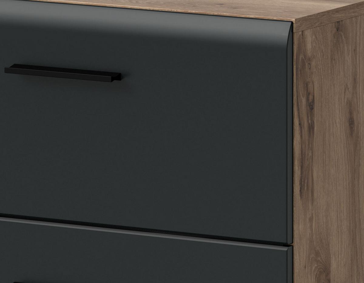 BADMÖBEL-SET 2-teilig Schwarz matt und Eiche Komplett-Set mit Waschbecken, 60 x 185 cm - Eichefarben/Schwarz, Glas/Holz (60/185/46cm) - Inn.Furn