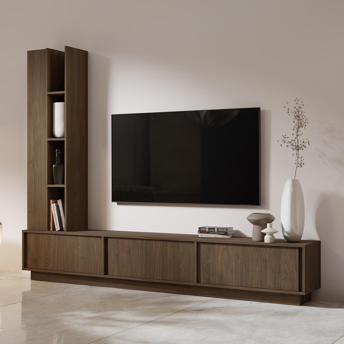 WOHNWAND Vero 2-teilig Wohnzimmer-Set mit TV-Lowboard und Hochschrank, Walnussfarben - Walnussfarben, Holzwerkstoff (230/185/35cm) - Beautysofa