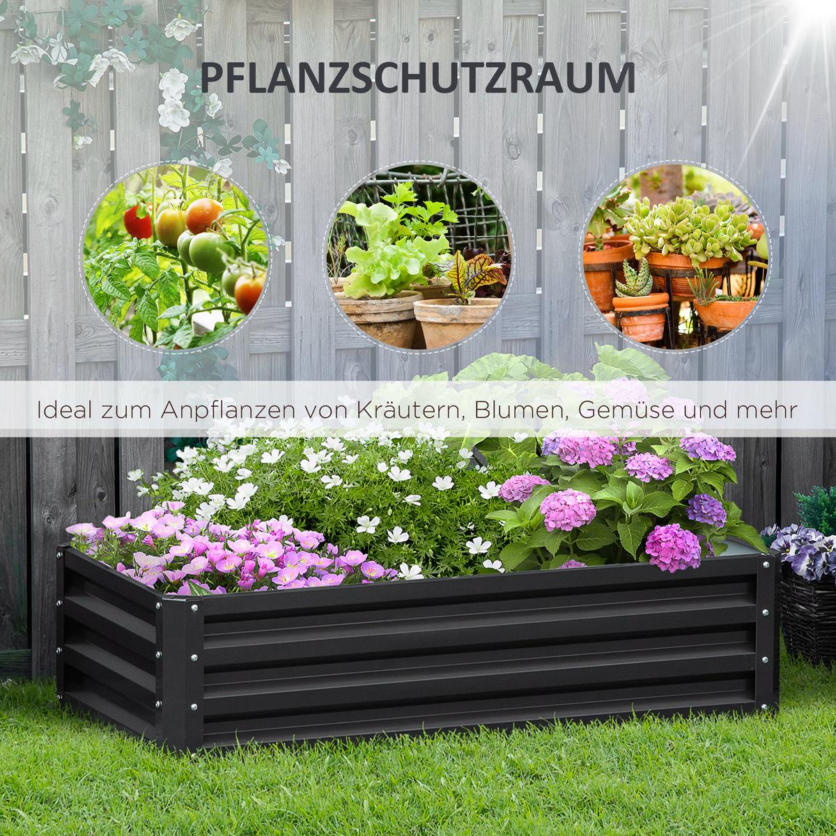 HOCHBEET aus Stahl, Rostfrei Blumenkasten, Kräuterbeet für Garten, Balkon, Grau - Grau, Metall (60/30.5/120cm) - Outsunny