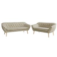 SITZGARNITUR PIRS 3+2 - Beige Velvet - Holzbeine - Beige/Buchefarben, Holzwerkstoff/Textil (180/75/74cm) - MKS