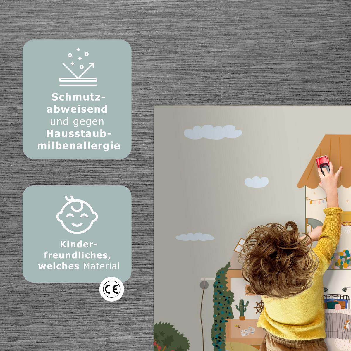 KINDERTEPPICH Puppenhaus - Kinder - Möbel - Design - Braun Spielmatte 135x90 cm - Hellgrau, Kunststoff (135/0.3cm) - OnlyWow