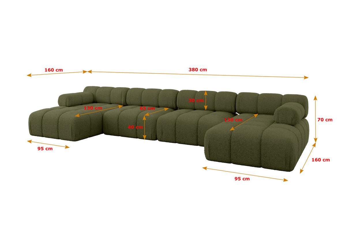 WOHNLANDSCHAFT modulares Sofa Tesso-U2 - 380x160x70 cm Grün Bouclé - Grün, Holzwerkstoff/Textil (380/70/160cm) - ALTDECOR