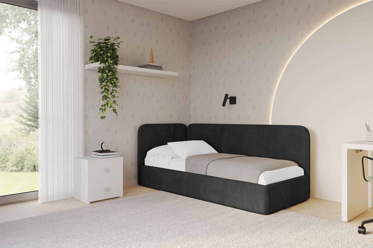 EINZELLBETT Jugendbett mit Bettkasten, Rechts - ELSY 80x200 Schwarz - Anthrazit, Holzwerkstoff/Textil (80/200cm) - ALTDECOR