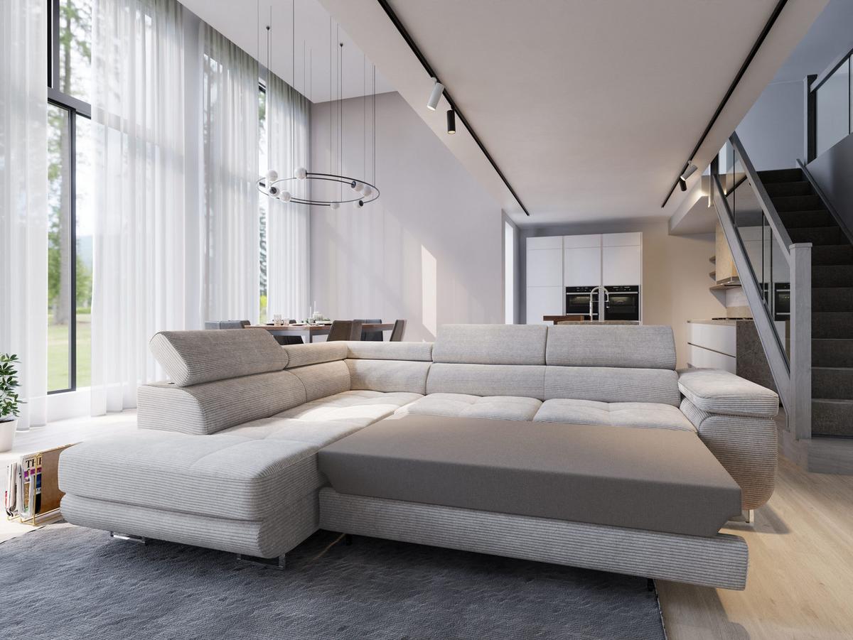 ECKSOFA APIRO L-S Graphitfarben Kordstoff mit Schlaffunktion - Silberfarben/Graphitfarben, Holz/Textil (276/202cm) - MASSENO
