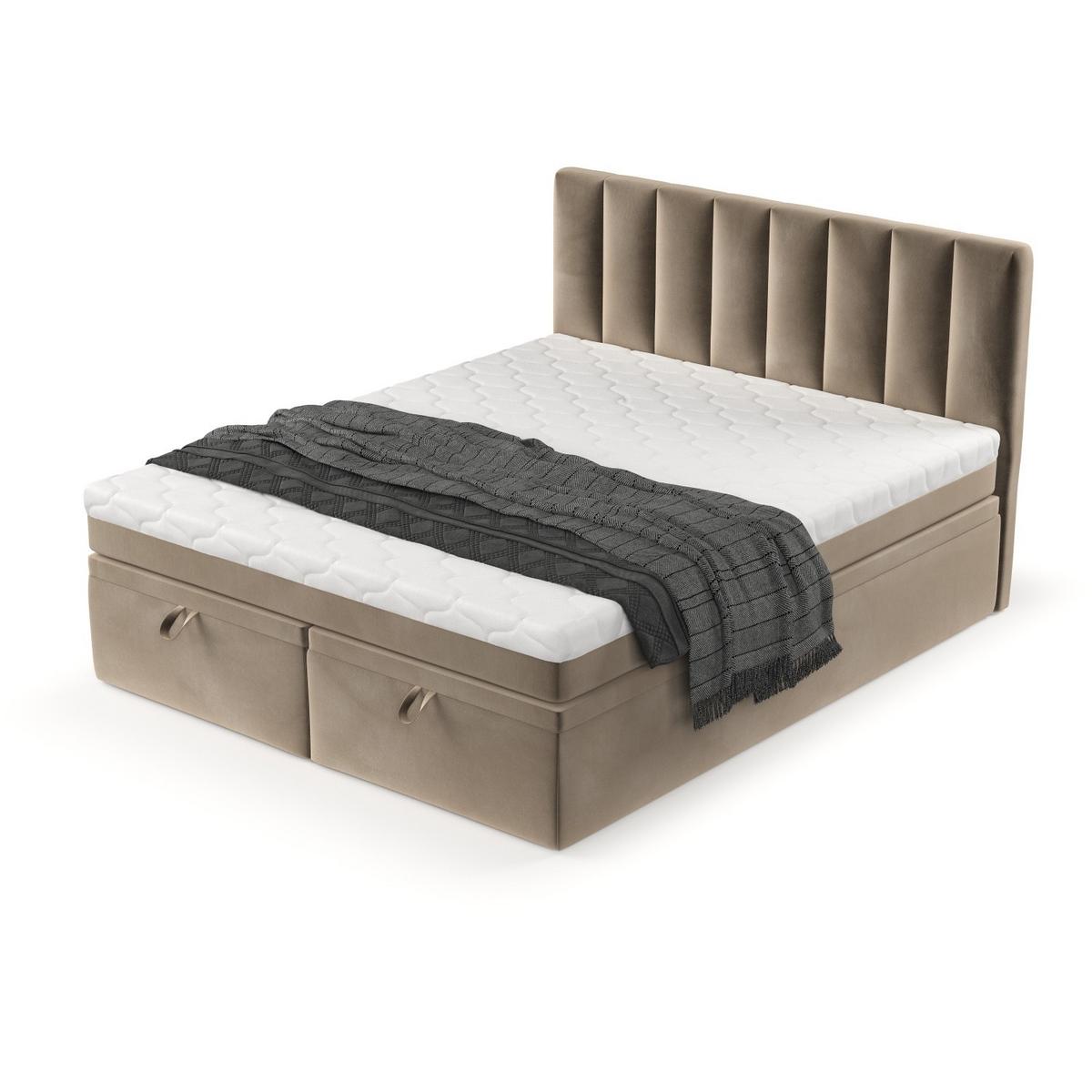 BOXBETT Lume 160/200 cm Taupe im Paros Stoff - Taupe/Schwarz, Holz/Holzwerkstoff (160/200cm) - AltaBeds