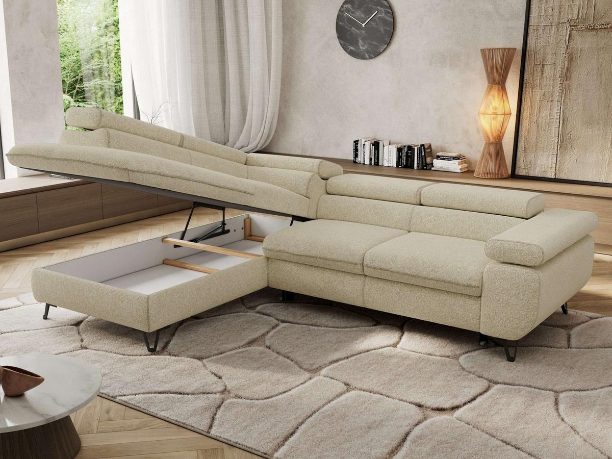 ECKSOFA PABLO L Creme Struktur - Links Seite mit T25 Topper - Creme/Schwarz, Textil/Metall (208/273cm) - MKS