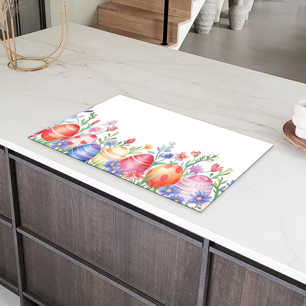 HERDABDECKPLATTE Blumengarten - Bunt - Eier Ceranfeldabdeckung 85x52 cm - Weiß, Kunststoff (85/52/0.2cm) - MuchoWow