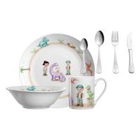 KINDERGESCHIRR SET MIT BESTECK BAMBINI AVVENTURA Dino - Grün, Keramik/Kunststoff (2/2/2cm) - Leonardo Living
