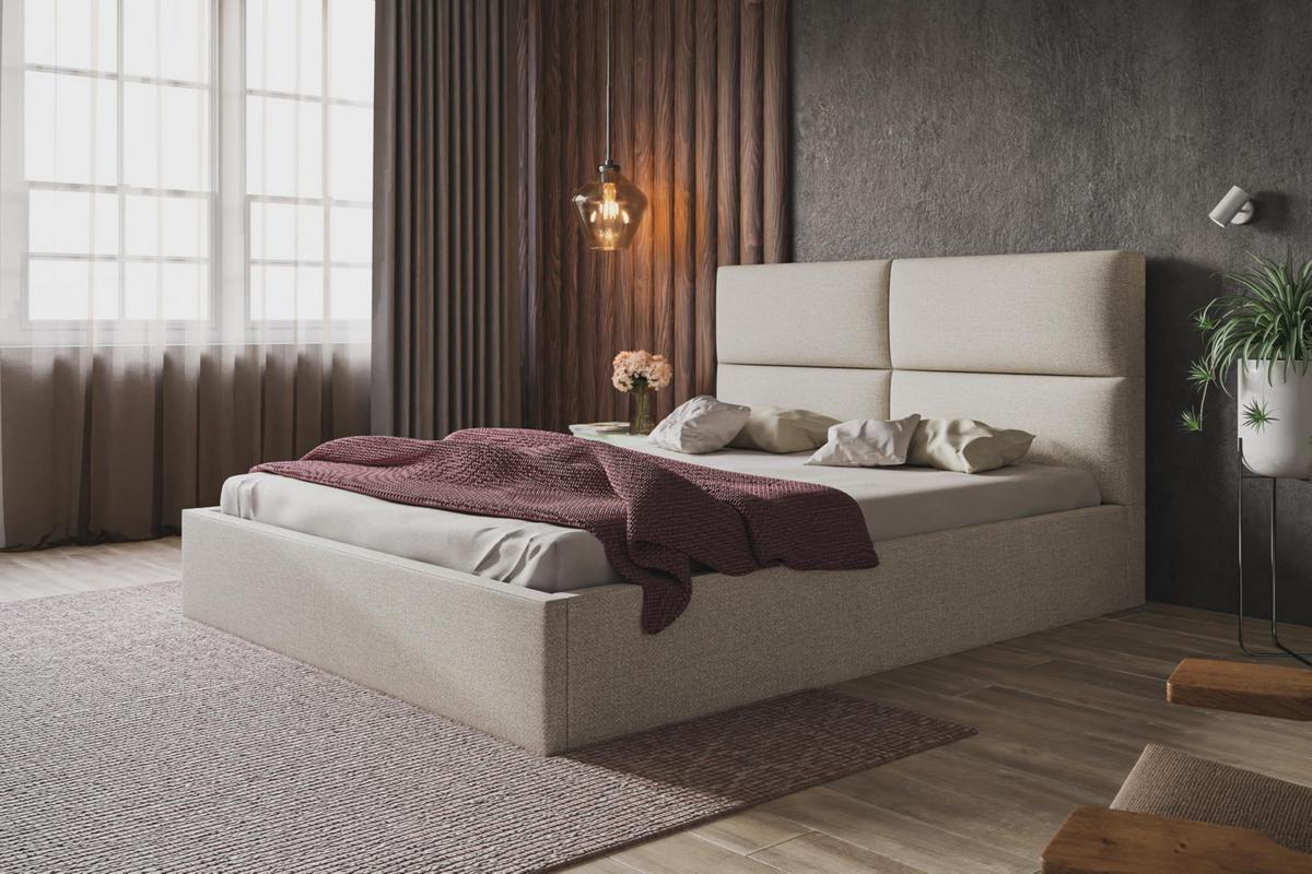 BETT 90x200 - Polsterbett mit Bettkasten und Holzrahmen - Modern Betten - Eleganter Malmö-Stoff- Kollektion Lizbona, Beige - Beige, Holz/Textil (90/200cm) - Alpi-Möbel