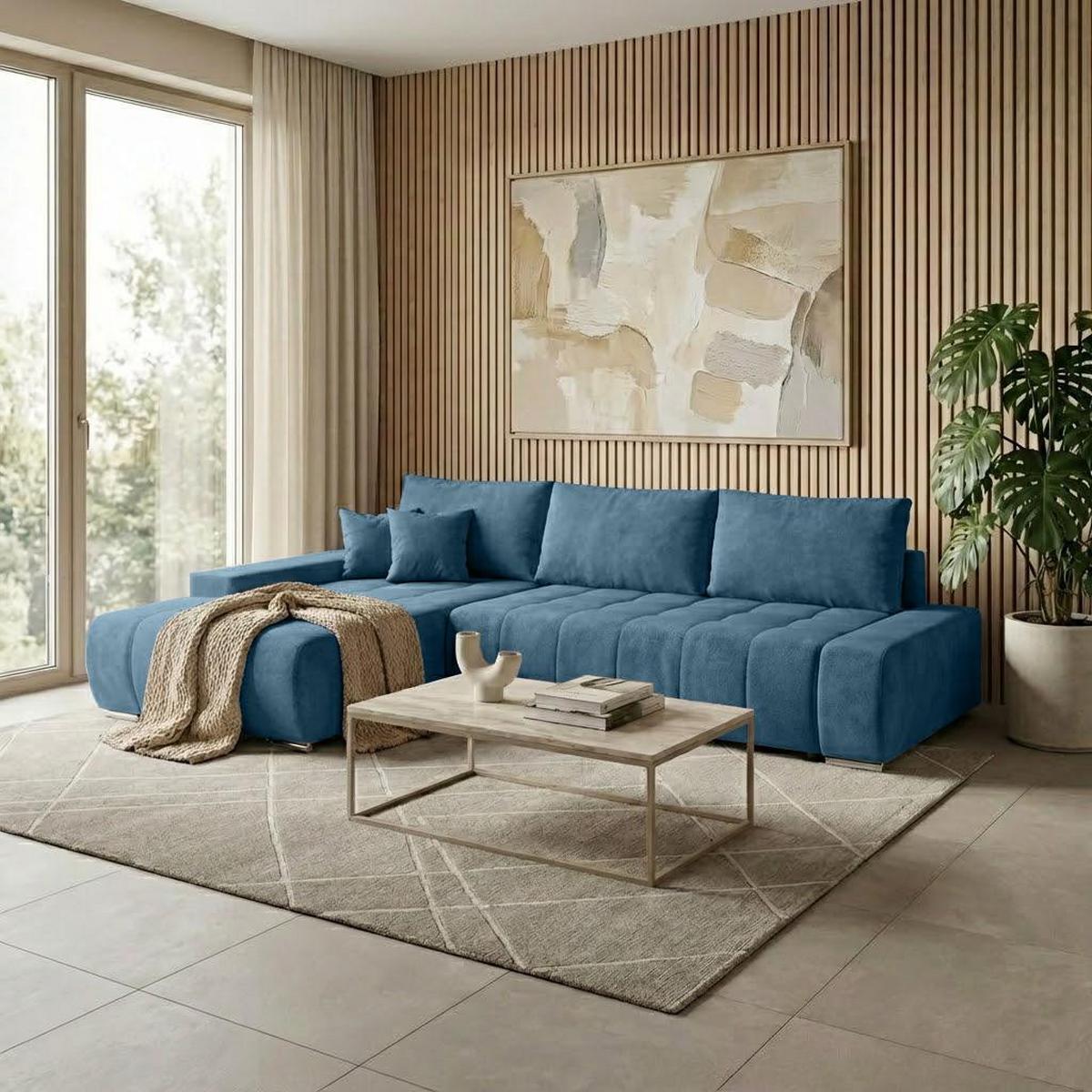 ECKSOFA Draco L blau links - Blau/Chromfarben, Textil/Metall (267/186cm) - Beautysofa