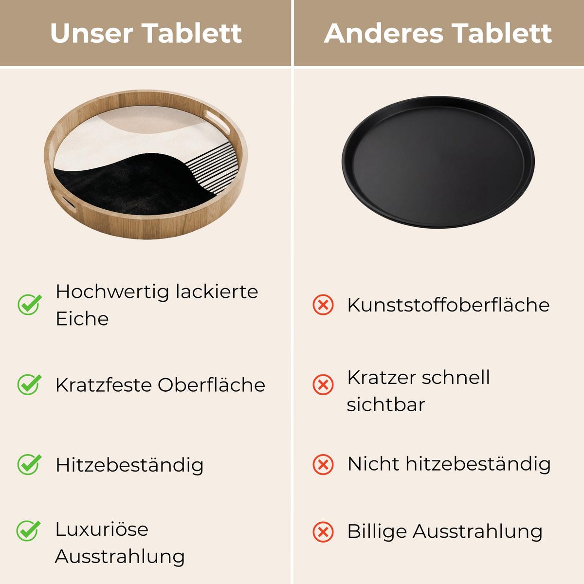 TABLETT Abstrakt - Japandi - Beige - Modern 40x40 cm - Schwarz, Holz (40/5/5cm) - OnlyWow