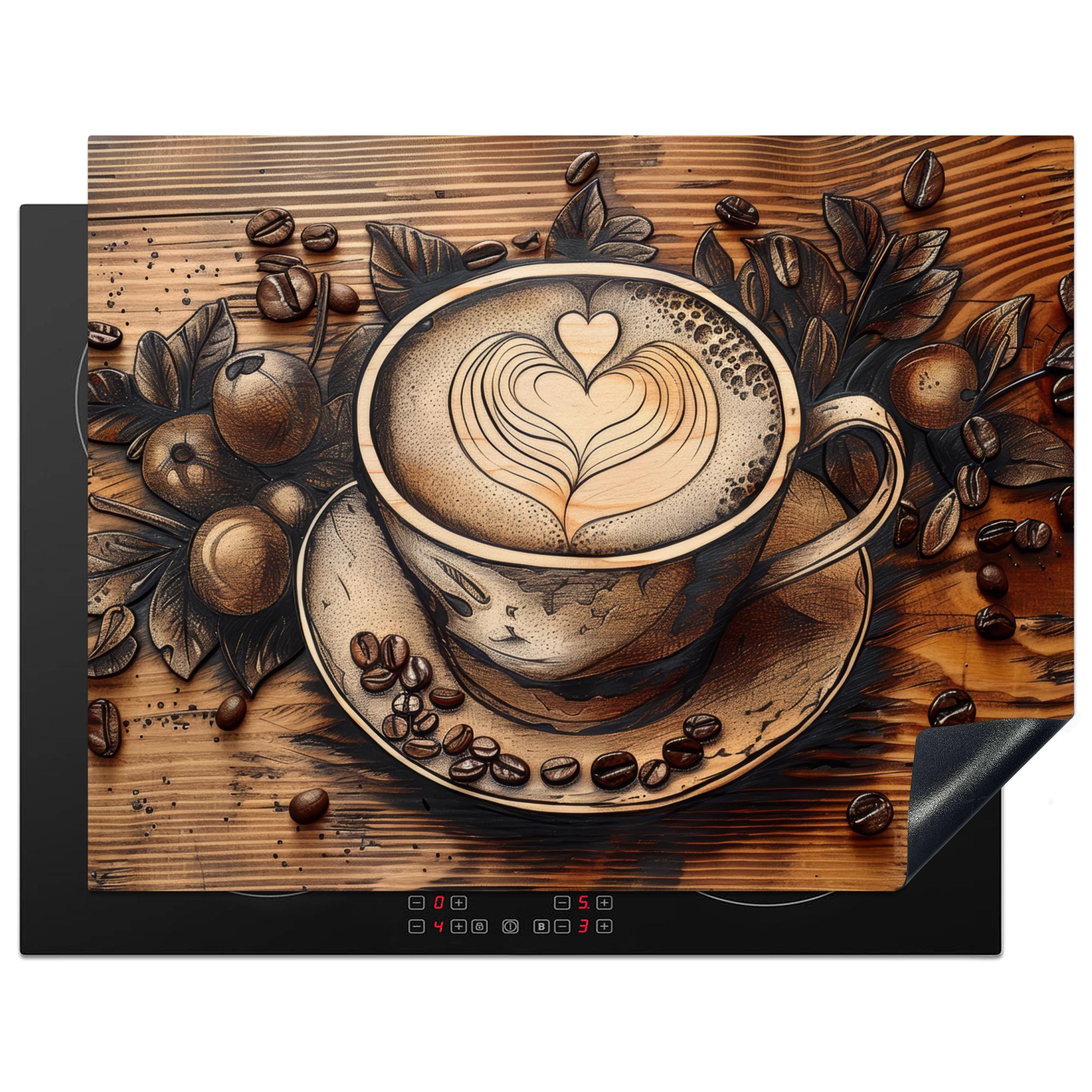 HERDABDECKPLATTE Kaffee - Vintage - Braun - Tasse - Holz Induktionsmatte 77x59 cm - Cappuccino, Kunststoff (77/59/0.2cm) - MuchoWow