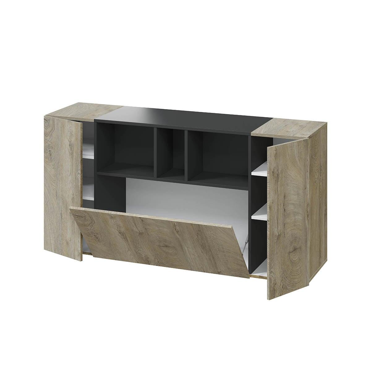 SIDEBOARD mit 3 Türen, davon 1 Flügeltür und 3 Nischen Tamiko - L150cm - Eiche Artisan/Grau, Holzwerkstoff (41/76/12.1cm) - Calicosy