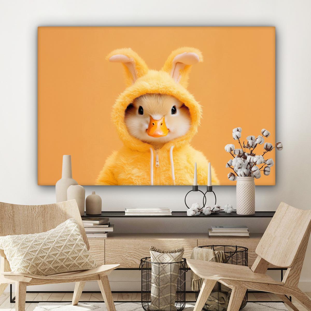 LEINWANDBILD Osterhase - Kostüm - Ente Wohnzimmer Groß 120x80 cm - Gelb, Textil (120/80cm) - MuchoWow