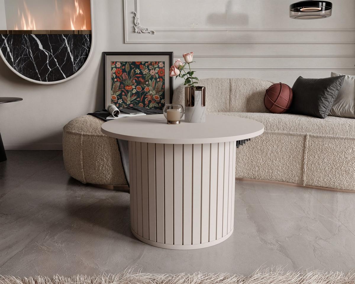 COUCHTISCH geriffelt, rund, Kaschmir - Kaschmir, Holzwerkstoff (70/70/46cm) - Idohome