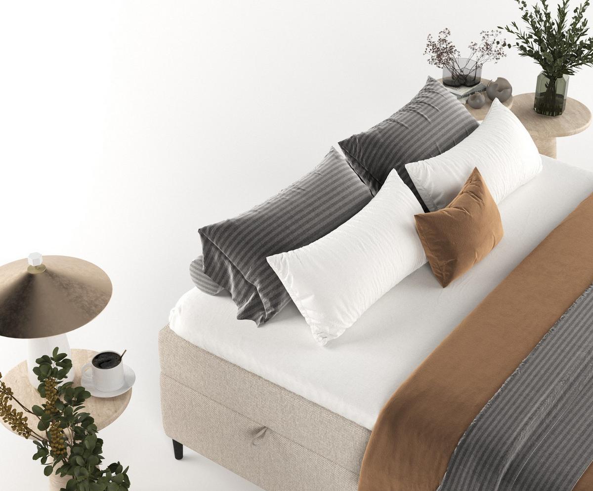 BOXBETT Theo 120/200 cm Hellbeige im Megan Stoff - Sandfarben/Schwarz, Holz/Holzwerkstoff (120/200cm) - AltaBeds