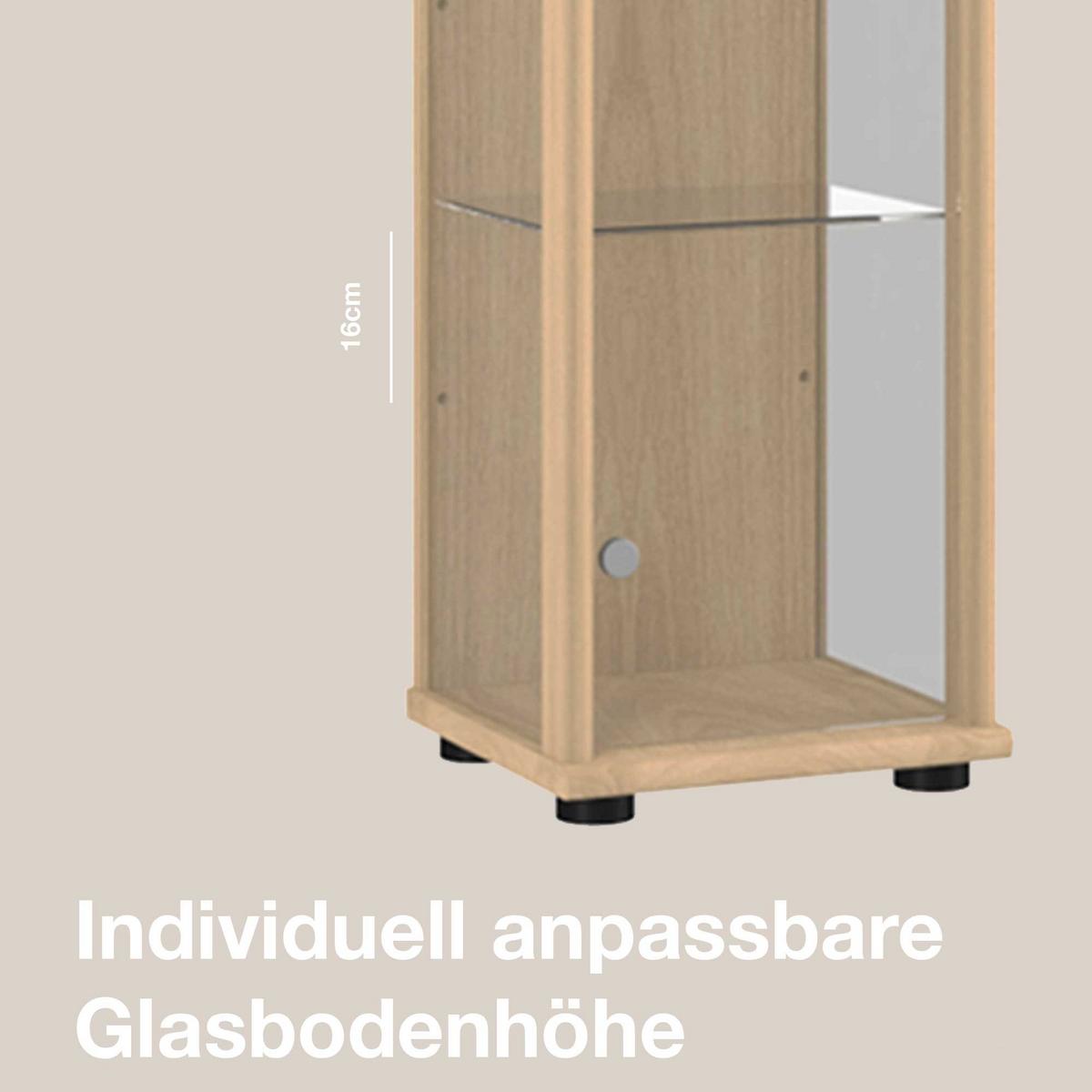 GLASVITRINE 33/37/176 cm mit LED & 4 höhenverstellbaren Glasböden - Transparent/Silberfarben, Glas/Holzwerkstoff (37/176/33cm) - K-Möbel