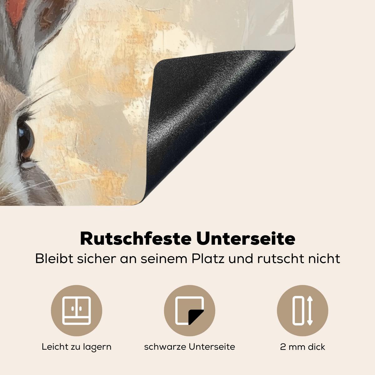 HERDABDECKPLATTE Hase - Ohren - Braun Herdabdeckung Induktionsfeld 75x52 cm - Beige, Kunststoff (75/52/0.2cm) - MuchoWow