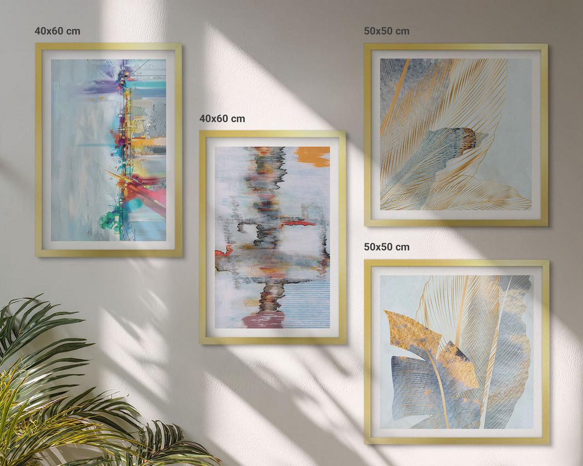 BILDER SET 4er Set - 50x50 cm & 40x60 cm Goldrahmen - Abstrakte Gemäldekompositionen - Goldfarben, Kunststoff (50/50cm) - TULUP