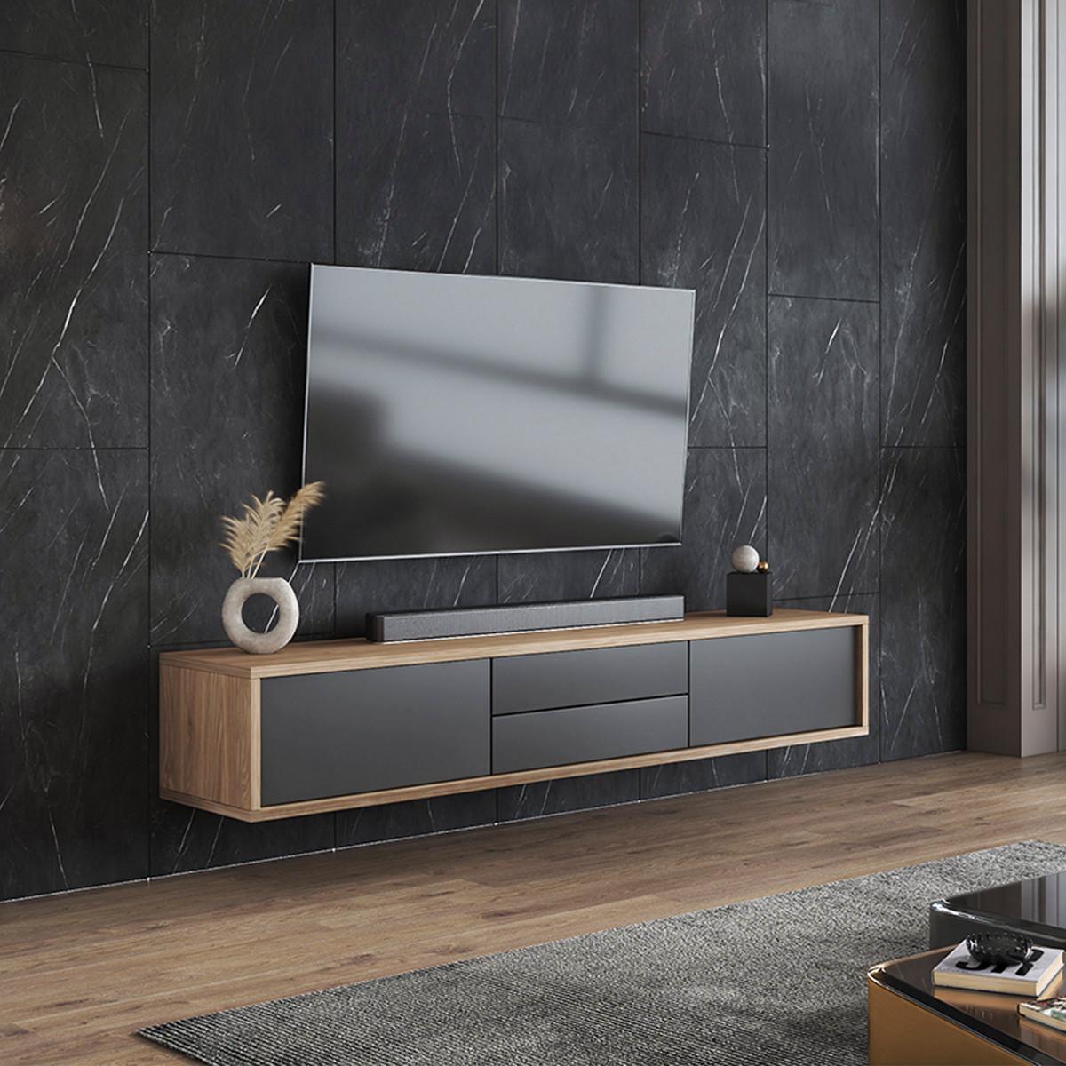 TV-MÖBEL Idra Grau und Holz - Grau, Holzwerkstoff (180/32/36cm) - Petits-meubles
