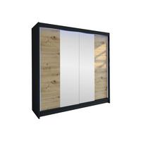 SCHWEBETÜRENSCHRANK Talin II, mit RGB LED Beleuchtung - Silberfarben/Braun, Holzwerkstoff/Metall (180/215/58cm) - MIRJAN24